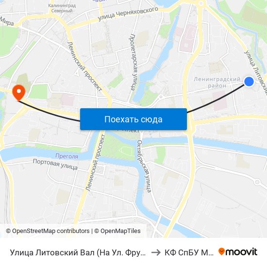 Улица Литовский Вал (На Ул. Фрунзе, Из Центра) to КФ СпБУ МВД РФ map