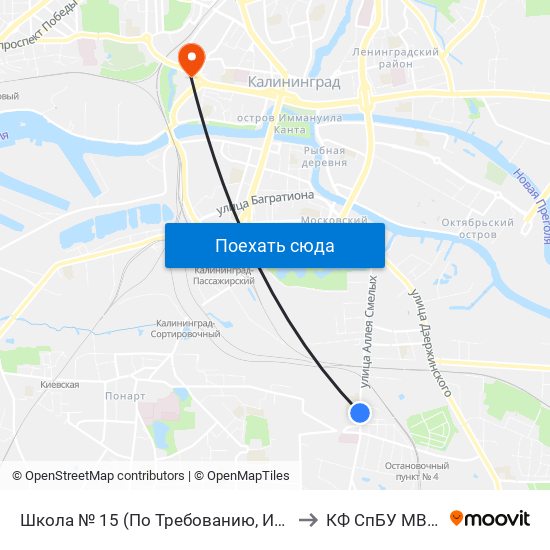 Школа № 15 (По Требованию, Из Центра) to КФ СпБУ МВД РФ map