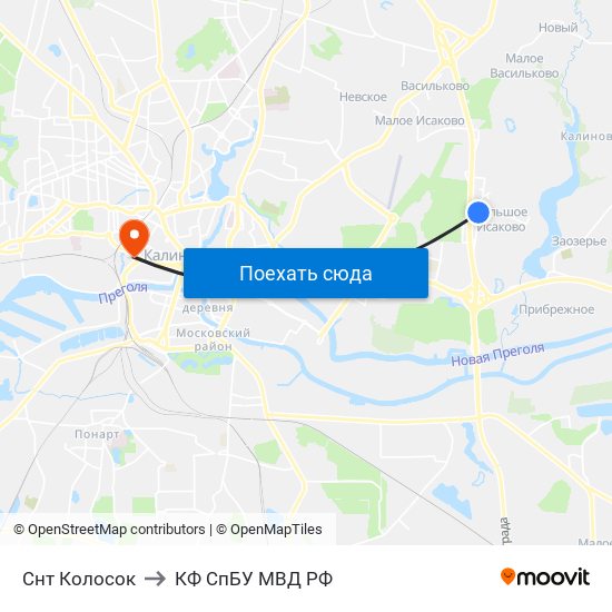 Снт Колосок to КФ СпБУ МВД РФ map