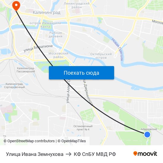 Улица Ивана Земнухова to КФ СпБУ МВД РФ map