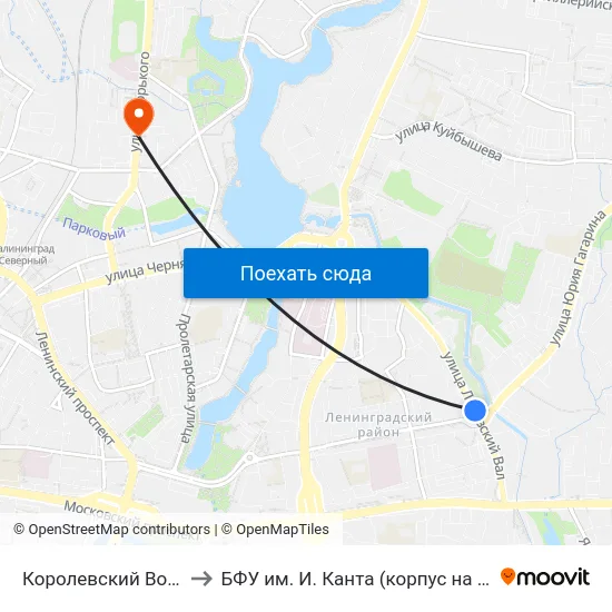 Королевский Ворота (В Центр) to БФУ им. И. Канта (корпус на Горького, бывш. БИЭФ) map