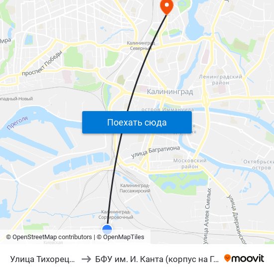 Улица Тихорецкая (В Центр) to БФУ им. И. Канта (корпус на Горького, бывш. БИЭФ) map