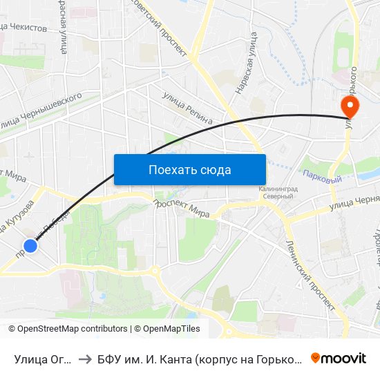Улица Огарёва to БФУ им. И. Канта (корпус на Горького, бывш. БИЭФ) map