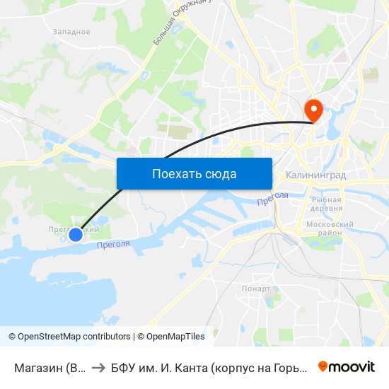 Магазин (В Центр) to БФУ им. И. Канта (корпус на Горького, бывш. БИЭФ) map