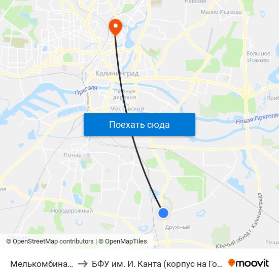 Мелькомбинат (В Центр) to БФУ им. И. Канта (корпус на Горького, бывш. БИЭФ) map