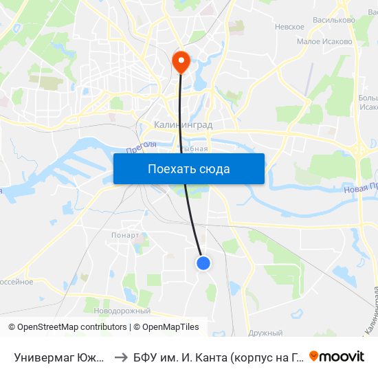 Универмаг Южный (В Центр) to БФУ им. И. Канта (корпус на Горького, бывш. БИЭФ) map