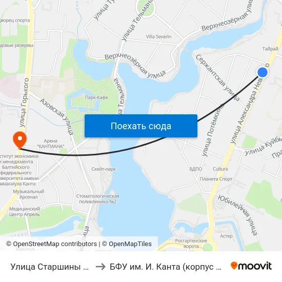 Улица Старшины Дадаева (В Центр) to БФУ им. И. Канта (корпус на Горького, бывш. БИЭФ) map