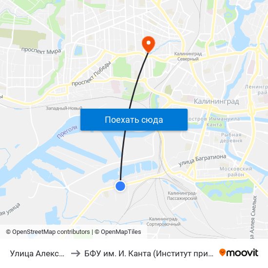 Улица Александра Суворова (В Центр) to БФУ им. И. Канта (Институт природопользования, терр. развития и градостроительства) map