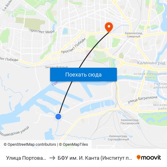 Улица Портовая (На Ул. Транспортная, В Центр) to БФУ им. И. Канта (Институт природопользования, терр. развития и градостроительства) map