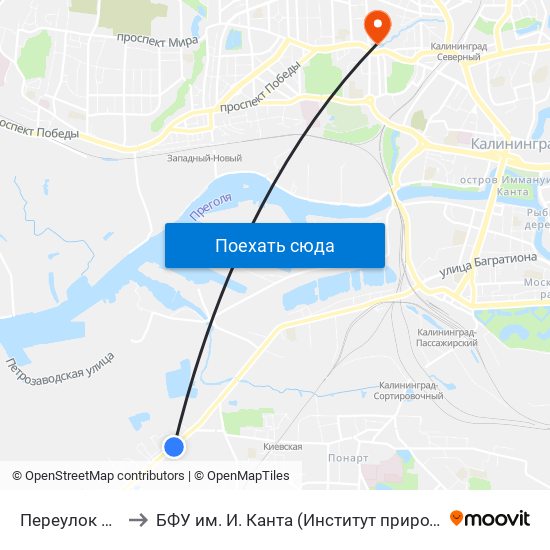 Переулок Ладушкина (В Центр) to БФУ им. И. Канта (Институт природопользования, терр. развития и градостроительства) map