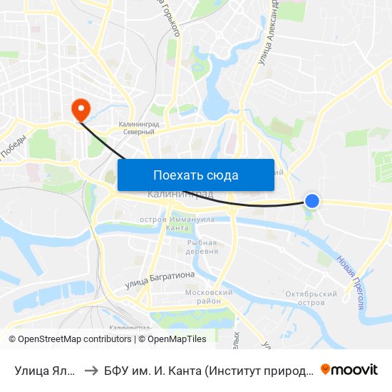 Улица Ялтинская (В Центр) to БФУ им. И. Канта (Институт природопользования, терр. развития и градостроительства) map