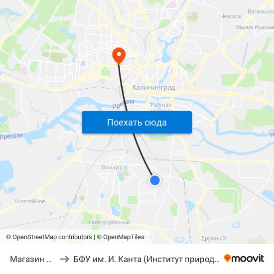 Магазин Семья (Из Центра) to БФУ им. И. Канта (Институт природопользования, терр. развития и градостроительства) map