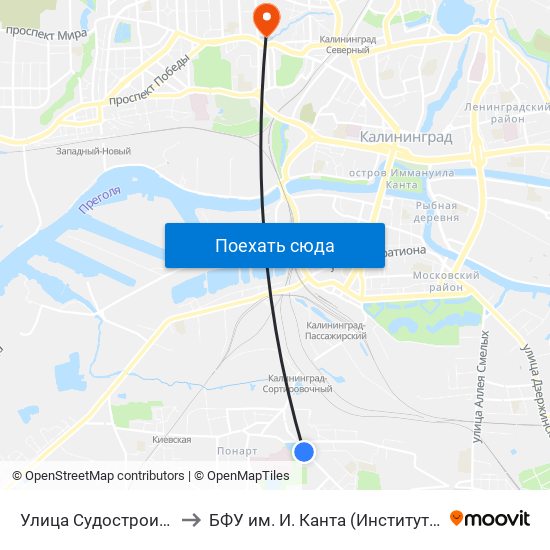 Улица Судостроительная (На Улице Батальная, Из Центра) to БФУ им. И. Канта (Институт природопользования, терр. развития и градостроительства) map