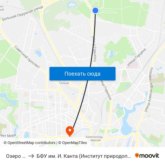 Озеро (Из Центра) to БФУ им. И. Канта (Институт природопользования, терр. развития и градостроительства) map