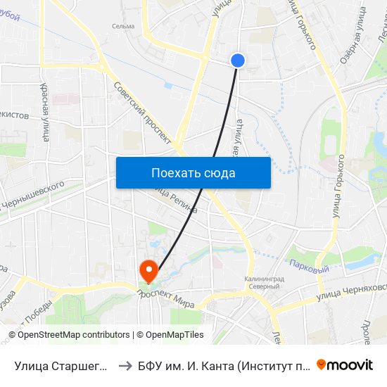 Улица Старшего Лейтенанта Сибирякова (В Центр) to БФУ им. И. Канта (Институт природопользования, терр. развития и градостроительства) map