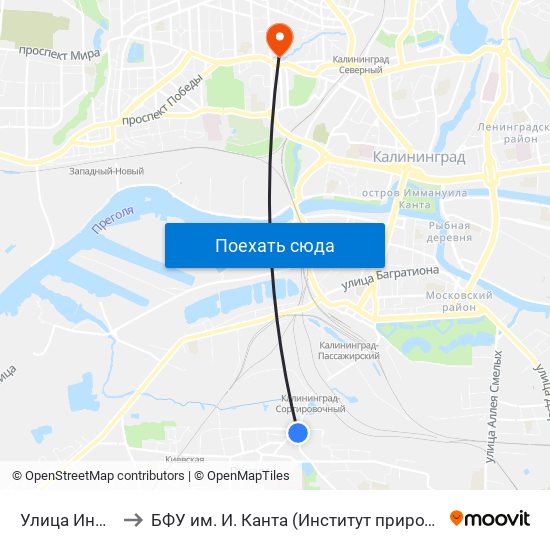 Улица Инженерная (В Центр) to БФУ им. И. Канта (Институт природопользования, терр. развития и градостроительства) map