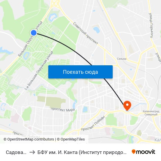 Садовая (Из Центра) to БФУ им. И. Канта (Институт природопользования, терр. развития и градостроительства) map