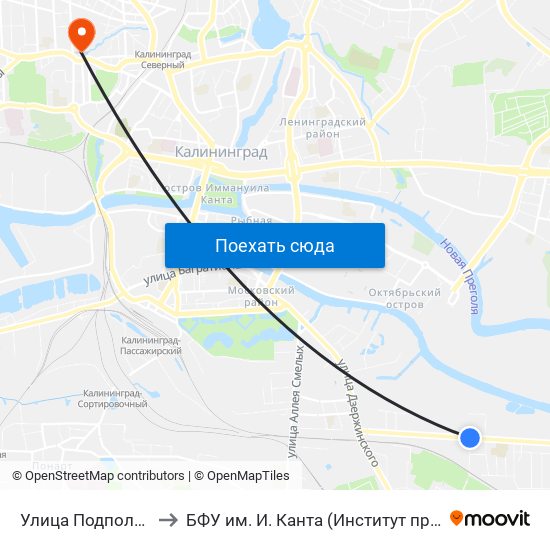 Улица Подполковника Емельянова (В Центр) to БФУ им. И. Канта (Институт природопользования, терр. развития и градостроительства) map