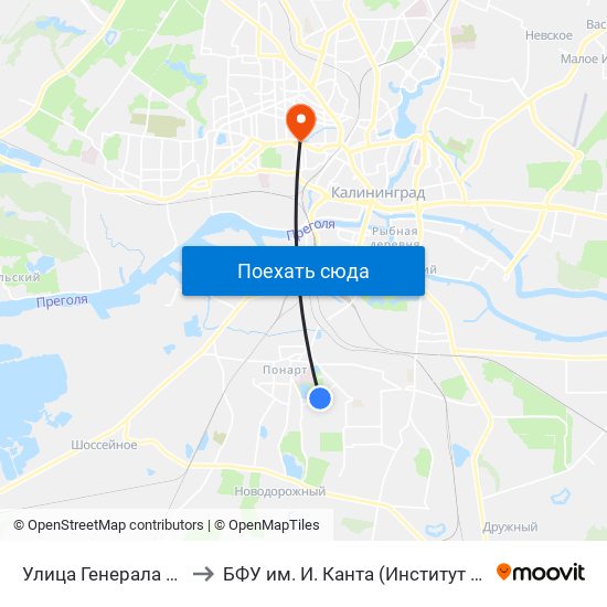 Улица Генерала Толстикова (По Требованию, В Центр) to БФУ им. И. Канта (Институт природопользования, терр. развития и градостроительства) map