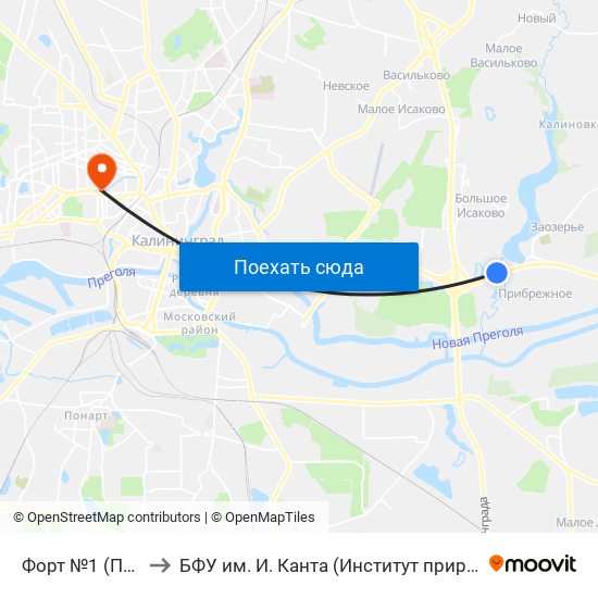 Форт №1 (По Требованию, В Центр) to БФУ им. И. Канта (Институт природопользования, терр. развития и градостроительства) map