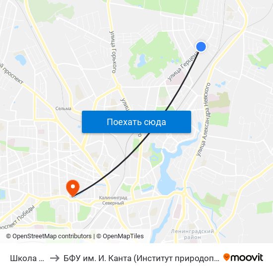 Школа №8 (В Центр) to БФУ им. И. Канта (Институт природопользования, терр. развития и градостроительства) map
