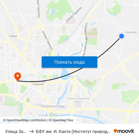 Улица Закатная (В Центр) to БФУ им. И. Канта (Институт природопользования, терр. развития и градостроительства) map