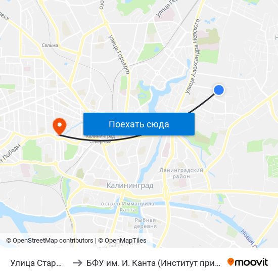 Улица Старшины Дадаева (Конечная) to БФУ им. И. Канта (Институт природопользования, терр. развития и градостроительства) map