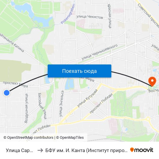Улица Саратовская (Из Центра) to БФУ им. И. Канта (Институт природопользования, терр. развития и градостроительства) map