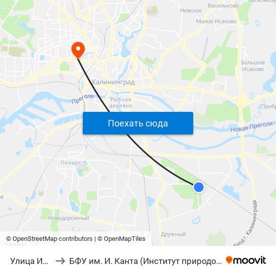 Улица Ивана Земнухова to БФУ им. И. Канта (Институт природопользования, терр. развития и градостроительства) map