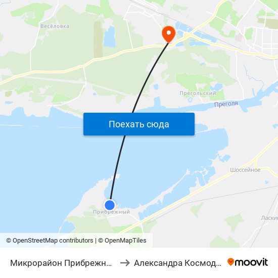 Микрорайон Прибрежный (Конечная) to Александра Космодемьянского map