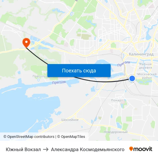 Южный Вокзал to Александра Космодемьянского map
