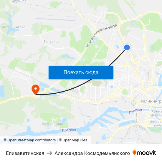 Елизаветинская to Александра Космодемьянского map
