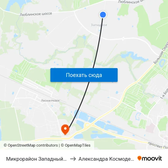 Микрорайон Западный (Конечная) to Александра Космодемьянского map