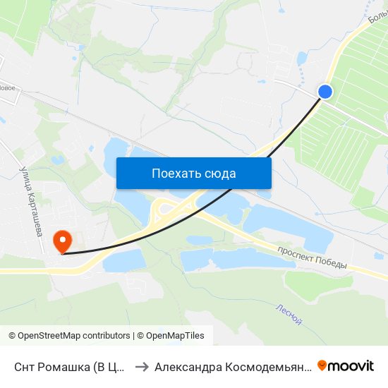 Снт Ромашка (В Центр) to Александра Космодемьянского map