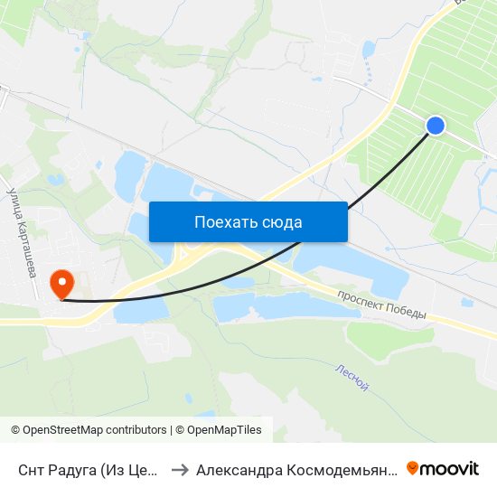 Снт Радуга (Из Центра) to Александра Космодемьянского map