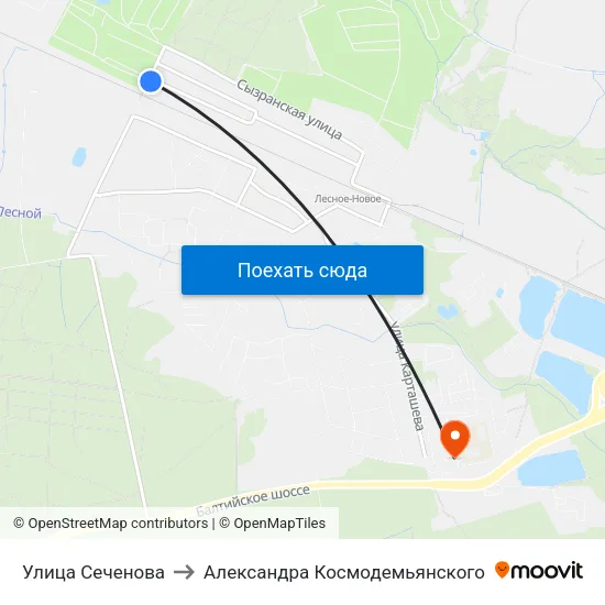 Улица Сеченова to Александра Космодемьянского map