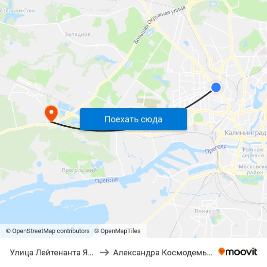 Улица Лейтенанта Яналова to Александра Космодемьянского map