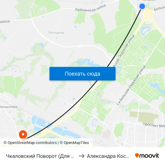 Чкаловский Поворот (Для Маршрутов Троллеев) to Александра Космодемьянского map