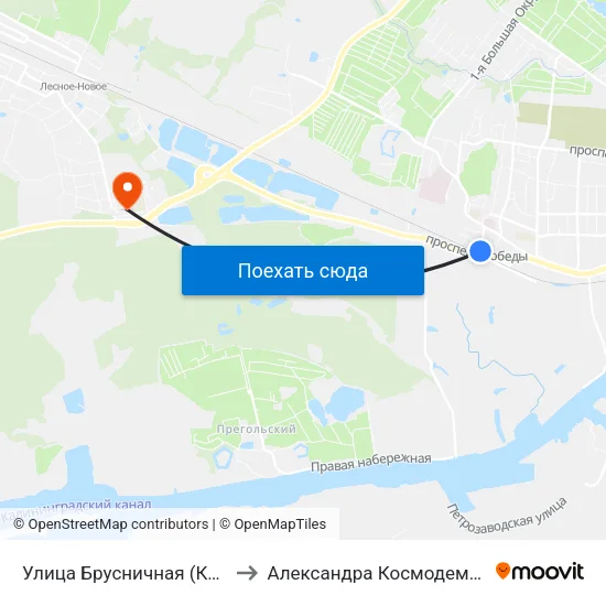 Улица Брусничная (Конечная) to Александра Космодемьянского map
