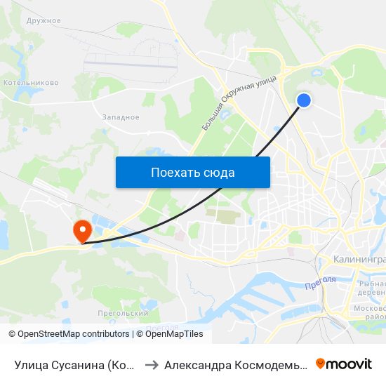 Улица Сусанина (Конечная) to Александра Космодемьянского map