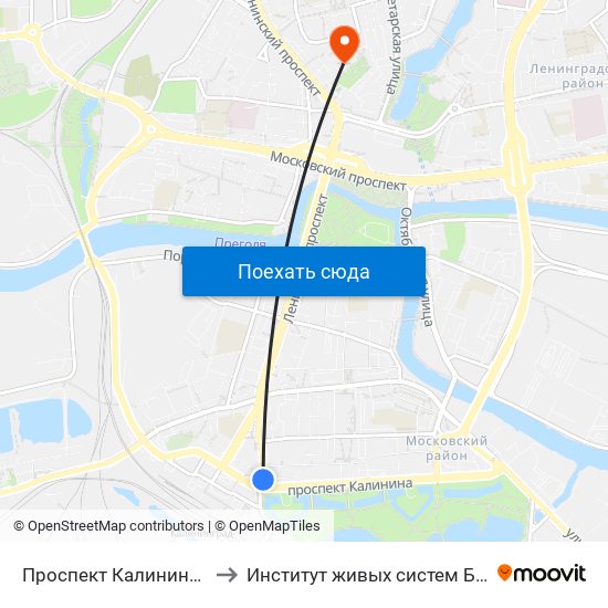 Проспект Калинина (В Центр) to Институт живых систем БФУ им. Канта map