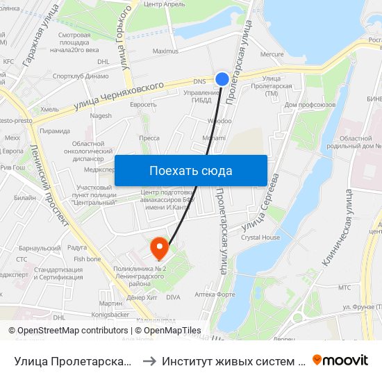 Улица Пролетарская (Из Центра) to Институт живых систем БФУ им. Канта map