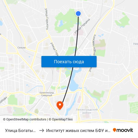 Улица Богатырская to Институт живых систем БФУ им. Канта map