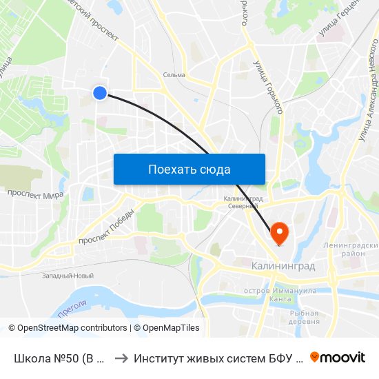 Школа №50 (В Центр) to Институт живых систем БФУ им. Канта map