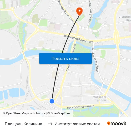 Площадь Калинина (Из Центра) to Институт живых систем БФУ им. Канта map