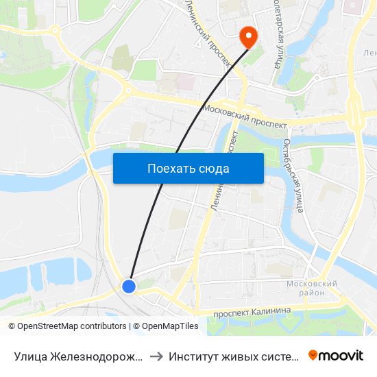 Улица Железнодорожная (Из Центра) to Институт живых систем БФУ им. Канта map