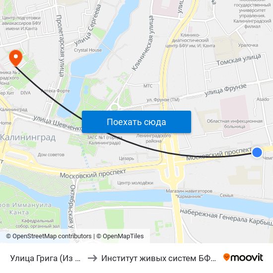 Улица Грига (Из Центра) to Институт живых систем БФУ им. Канта map