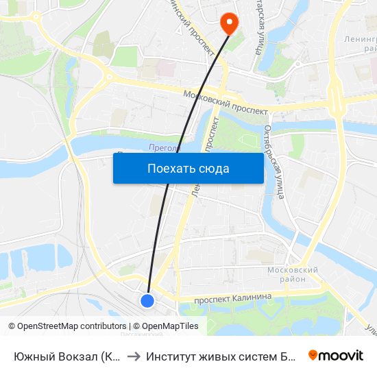 Южный Вокзал (Конечная) to Институт живых систем БФУ им. Канта map