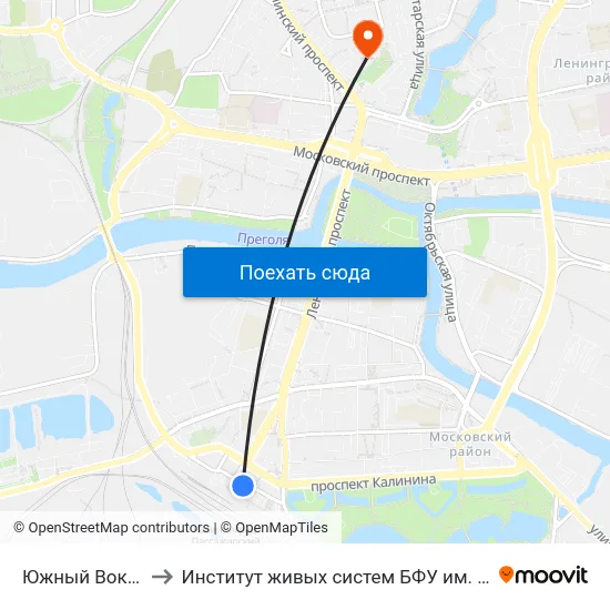 Южный Вокзал to Институт живых систем БФУ им. Канта map