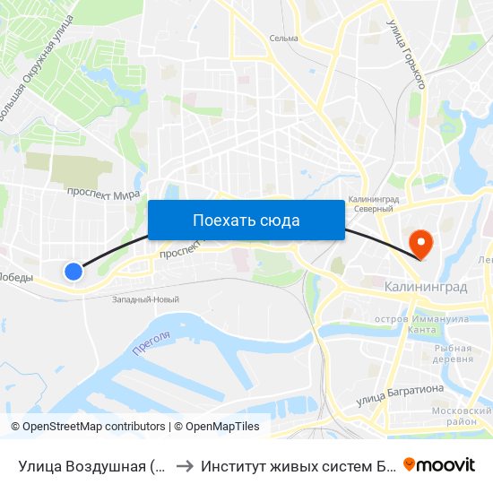 Улица Воздушная (Из Центра) to Институт живых систем БФУ им. Канта map